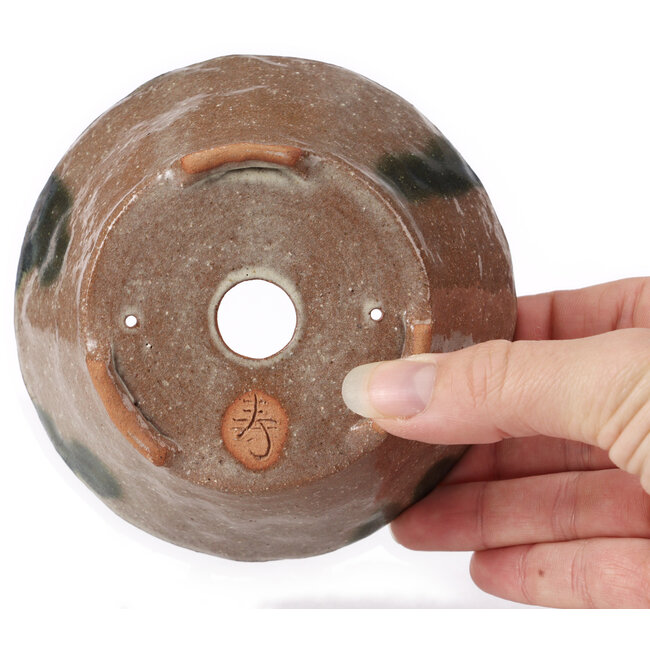 Ronde bruine en witte bonsaipot van Bonsai - 120 x 120 x 50 mm