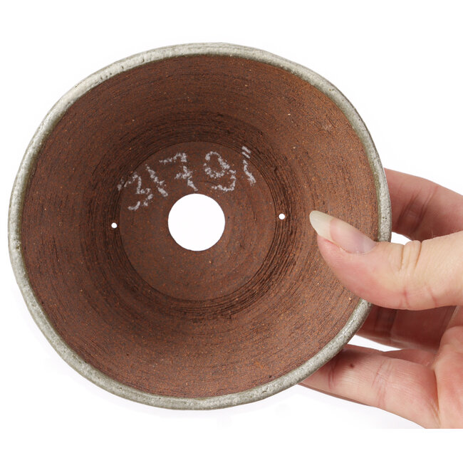 Maceta de bonsái redonda marrón y blanca de Bonsai - 115 x 115 x 50 mm