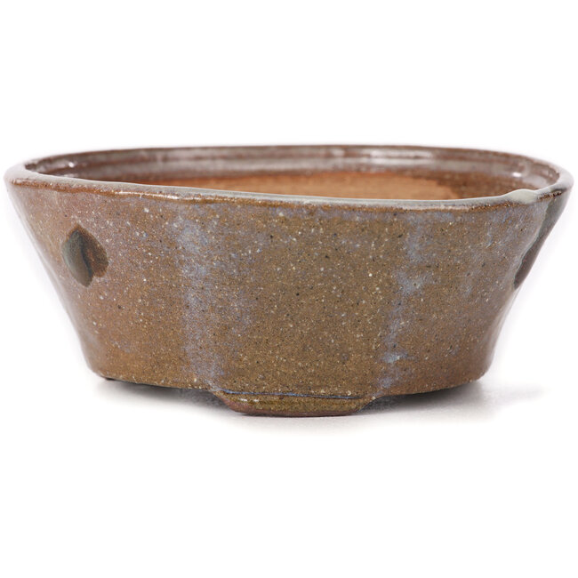 Vaso per bonsai rotondo marrone e bianco di Bonsai - 115 x 115 x 45 mm