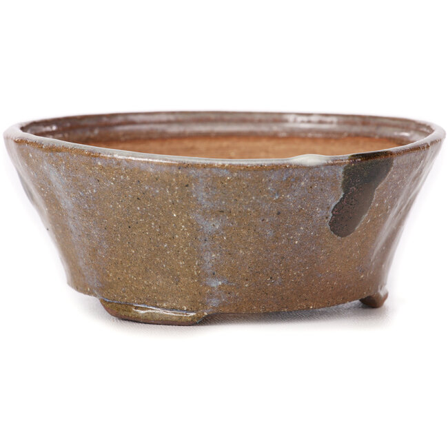 Ronde bruine en witte bonsaipot van Bonsai - 115 x 115 x 45 mm