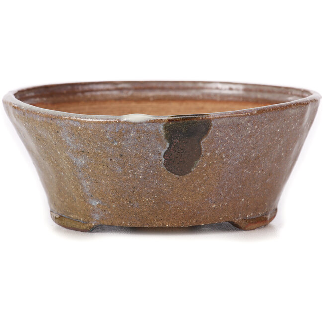 Maceta de bonsái redonda marrón y blanca de Bonsai - 115 x 115 x 45 mm