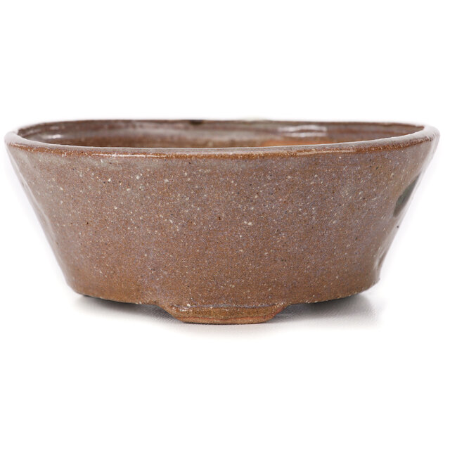 Maceta de bonsái redonda marrón y blanca de Bonsai - 115 x 115 x 45 mm