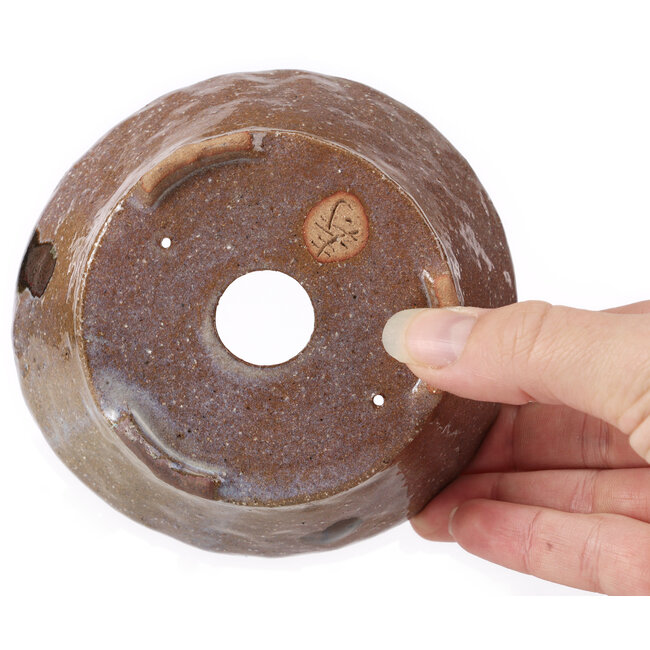 Ronde bruine en witte bonsaipot van Bonsai - 115 x 115 x 45 mm