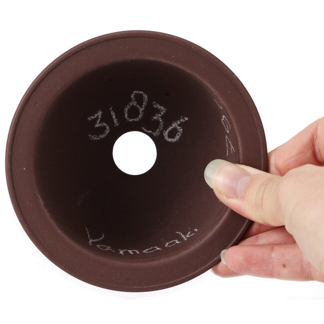 Ronde ongeglazuurde bonsaipot van Yamaaki - 115 x 115 x 60 mm