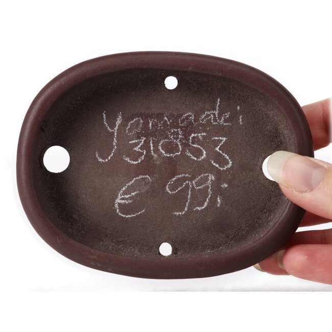Oval unglazed bonsai pot by Yamaaki - 110 x 85 x 20 mm