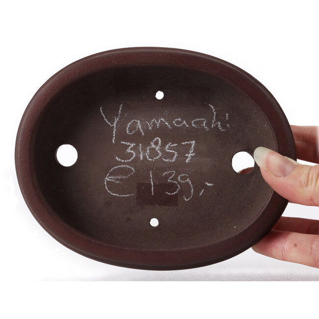 Oval unglazed bonsai pot by Yamaaki - 145 x 115 x 30 mm