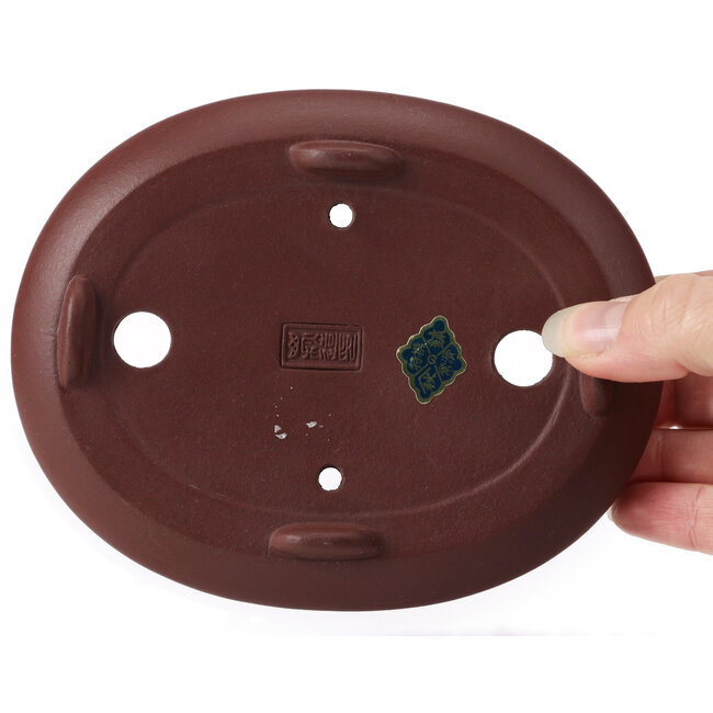 Ovale ongeglazuurde bonsaipot van Yamaaki - 145 x 115 x 30 mm