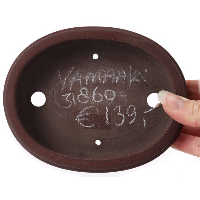 Ovale ongeglazuurde bonsaipot van Yamaaki - 145 x 115 x 30 mm