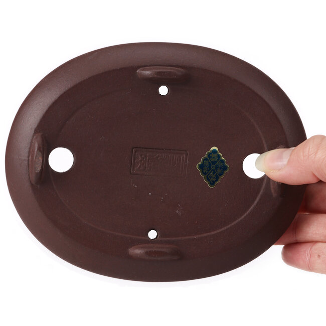 Pot à bonsaï ovale non émaillé par Yamaaki - 145 x 115 x 30 mm