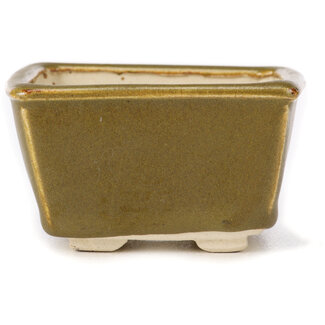 Seto 85 mm square green and brown bonsai pot by Seto, Japan