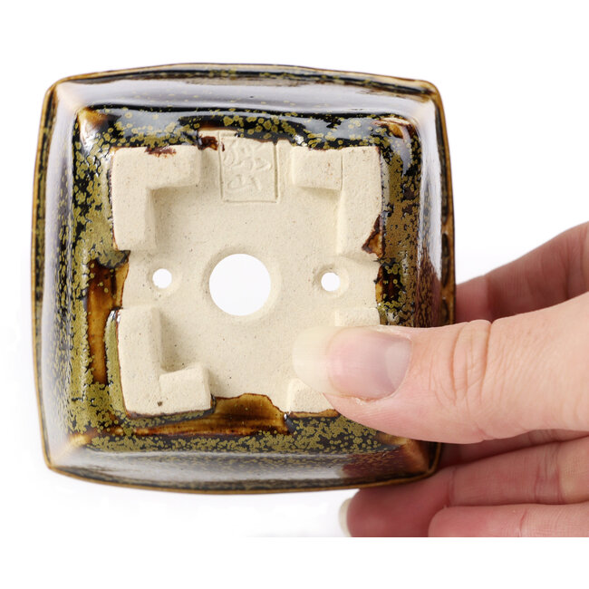Square brown bonsai pot by Seto - 85 x 80 x 45 mm