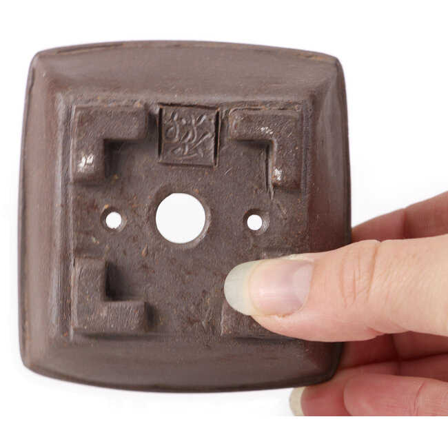 Maceta de bonsái cuadrada sin esmaltar de Seto - 85 x 80 x 50 mm