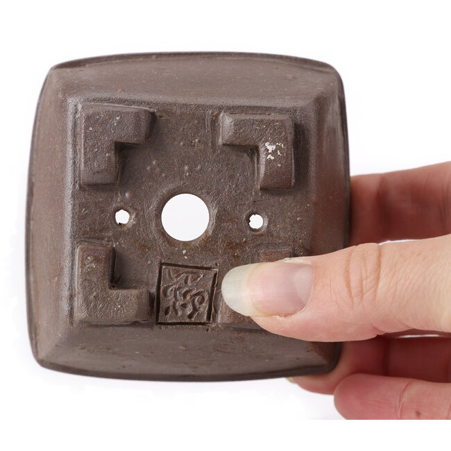 Maceta de bonsái cuadrada sin esmaltar de Seto - 85 x 80 x 50 mm