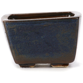 Seto 80 mm square brown and blue bonsai pot by Seto, Japan