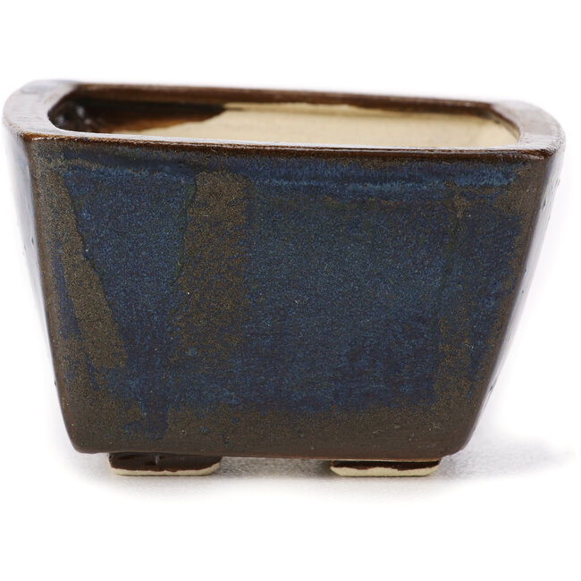 Maceta de bonsái cuadrada marrón y azul de Seto - 80 x 80 x 50 mm