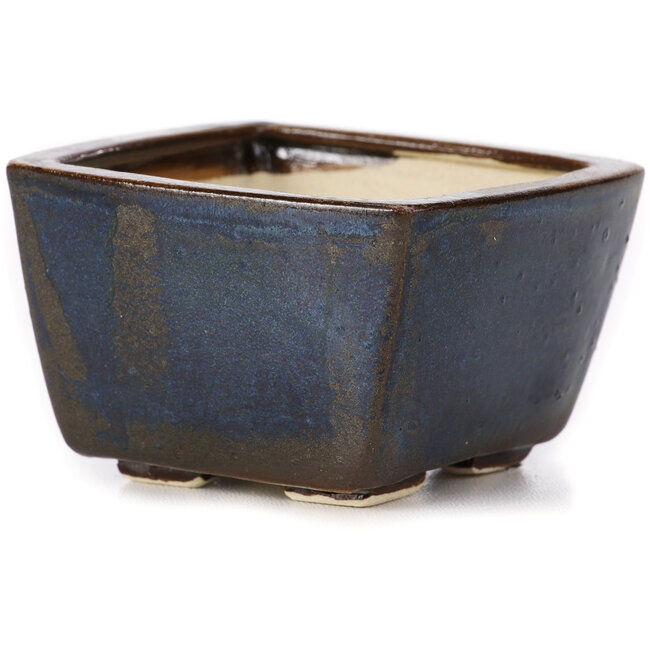 Vierkante bruine en blauwe bonsaipot van Seto - 80 x 80 x 50 mm