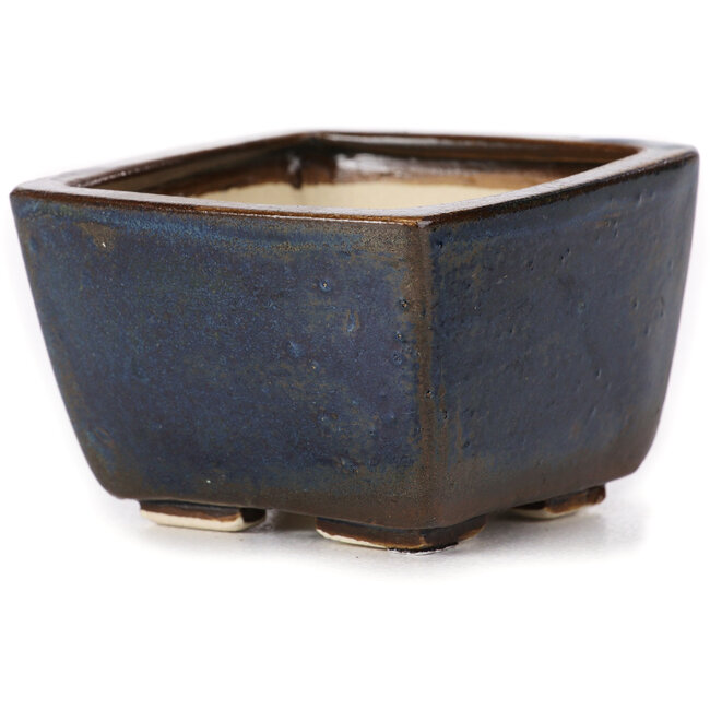 Quadratische braune und blaue Bonsaischale von Seto - 80 x 80 x 50 mm