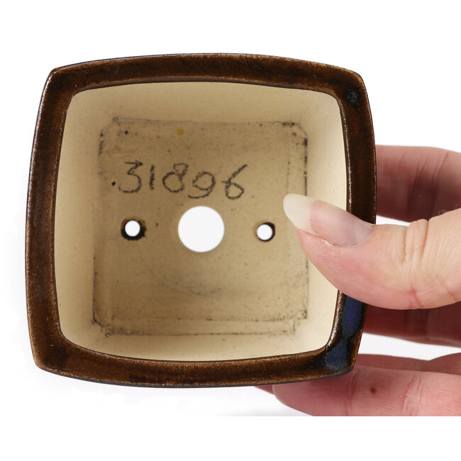 Square brown and blue bonsai pot by Seto - 80 x 80 x 50 mm
