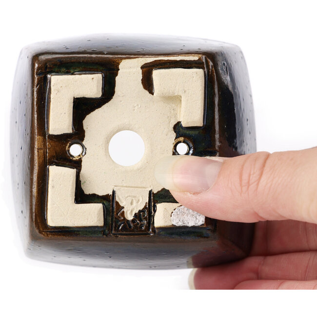 Vierkante bruine en blauwe bonsaipot van Seto - 80 x 80 x 50 mm