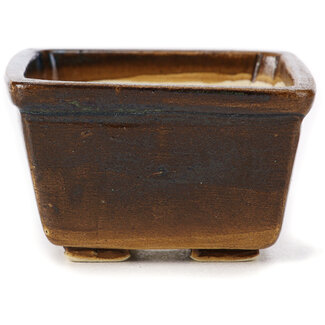 Seto 80 mm square brown bonsai pot by Seto, Japan