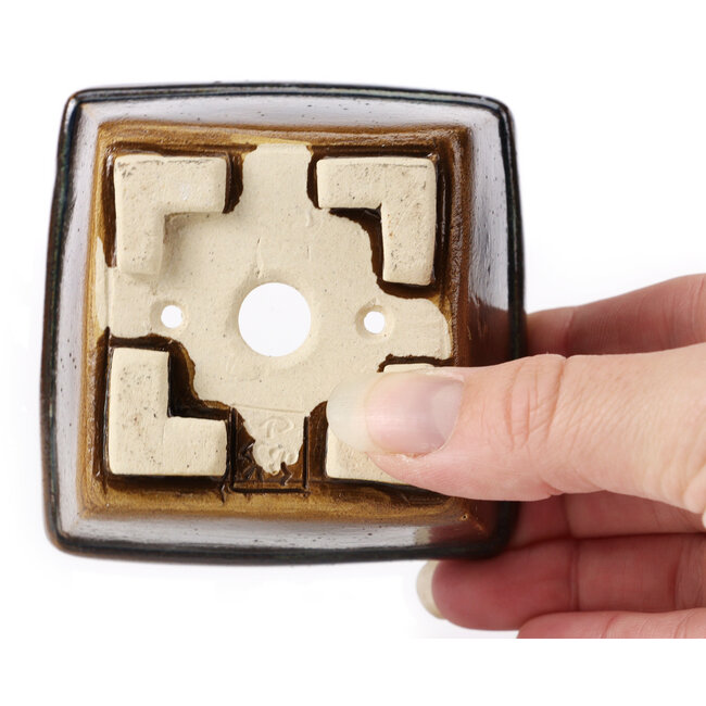 Pot à bonsaï carré marron par Seto - 80 x 80 x 45 mm