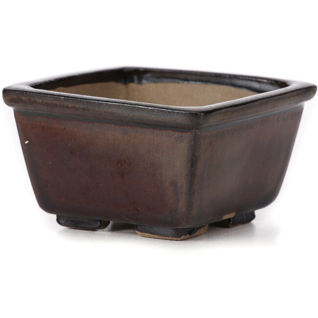 Vierkante bruine bonsaipot van Seto - 80 x 80 x 45 mm