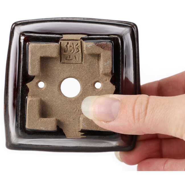 Quadratische braune Bonsaischale von Seto - 80 x 80 x 45 mm