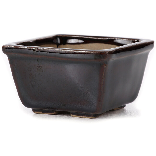 Vierkante bruine bonsaipot van Seto - 80 x 75 x 45 mm