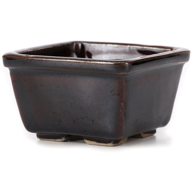 Vierkante bruine bonsaipot van Seto - 85 x 80 x 50 mm