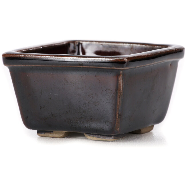 Vierkante bruine bonsaipot van Seto - 85 x 80 x 50 mm