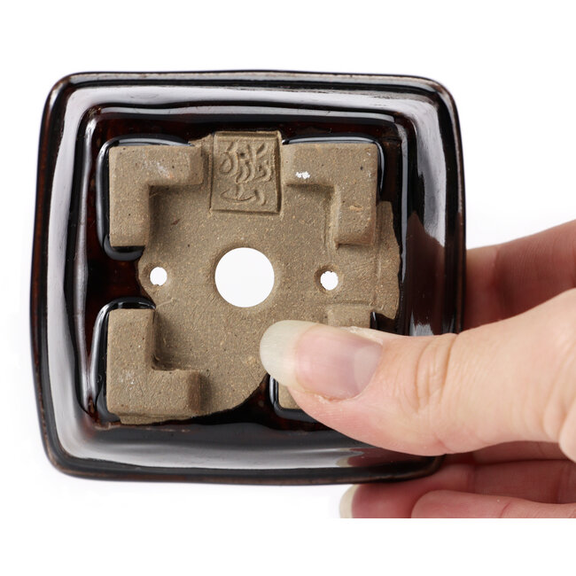 Pot à bonsaï carré marron par Seto - 85 x 80 x 50 mm