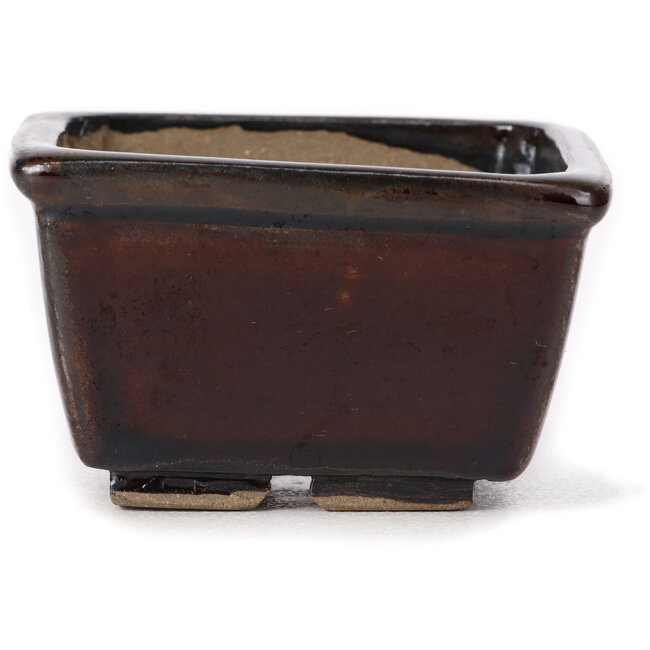 Quadratische braune Bonsaischale von Seto - 80 x 75 x 45 mm