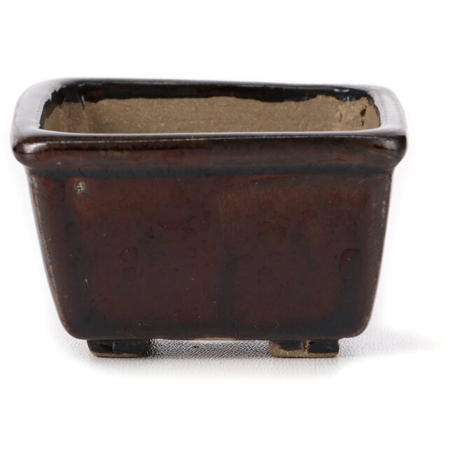 Vierkante bruine bonsaipot van Seto - 80 x 75 x 45 mm
