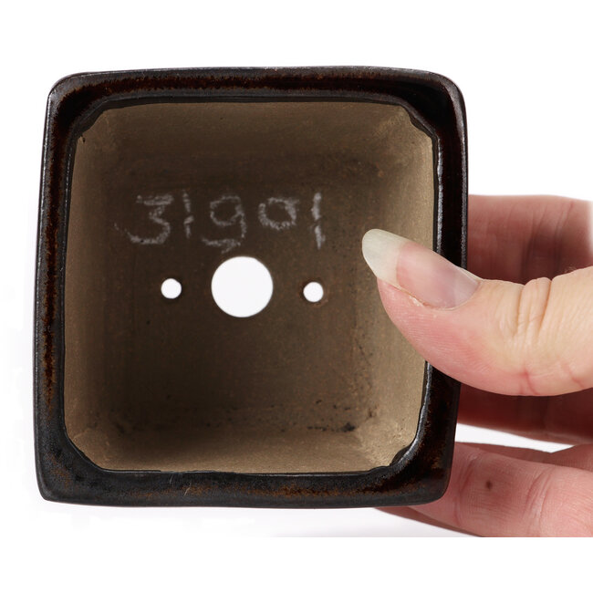 Vierkante bruine bonsaipot van Seto - 80 x 75 x 45 mm