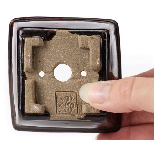 Vierkante bruine bonsaipot van Seto - 80 x 75 x 45 mm