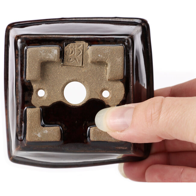 Square brown bonsai pot by Seto - 80 x 80 x 45 mm