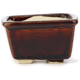 Seto 85 mm square brown bonsai pot by Seto, Japan