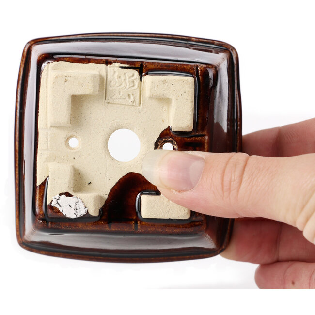 Pot à bonsaï carré marron par Seto - 85 x 80 x 45 mm