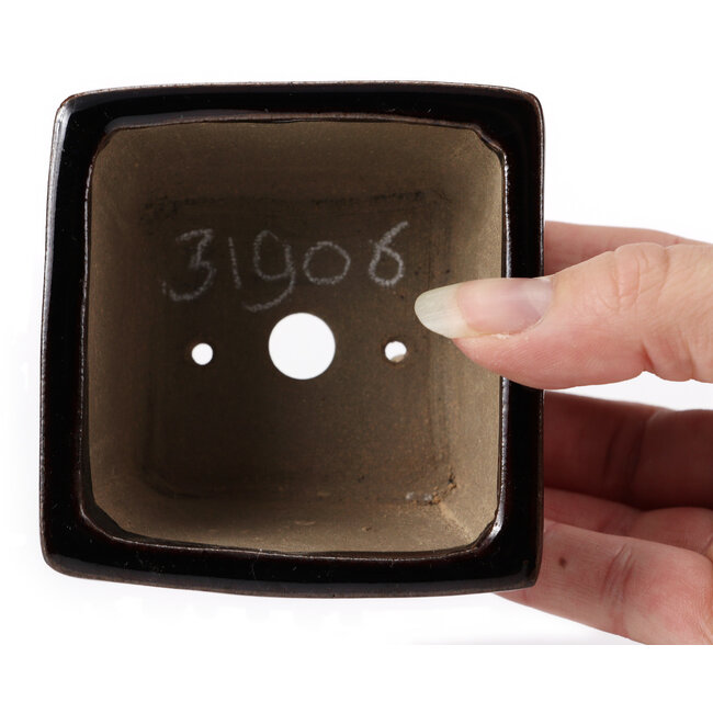 Quadratische braune Bonsaischale von Seto - 80 x 80 x 50 mm