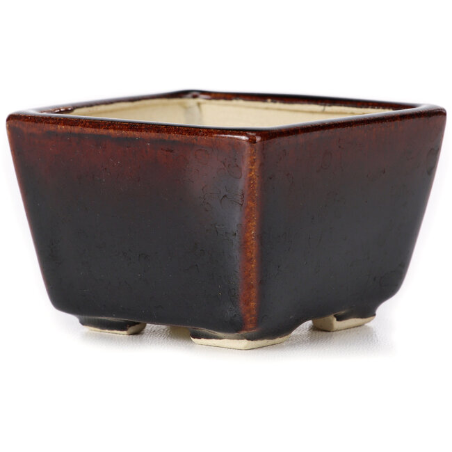 Vierkante bruine bonsaipot van Seto - 80 x 75 x 50 mm