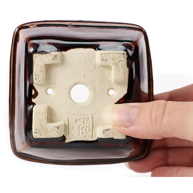 Pot à bonsaï carré marron par Seto - 90 x 90 x 50 mm