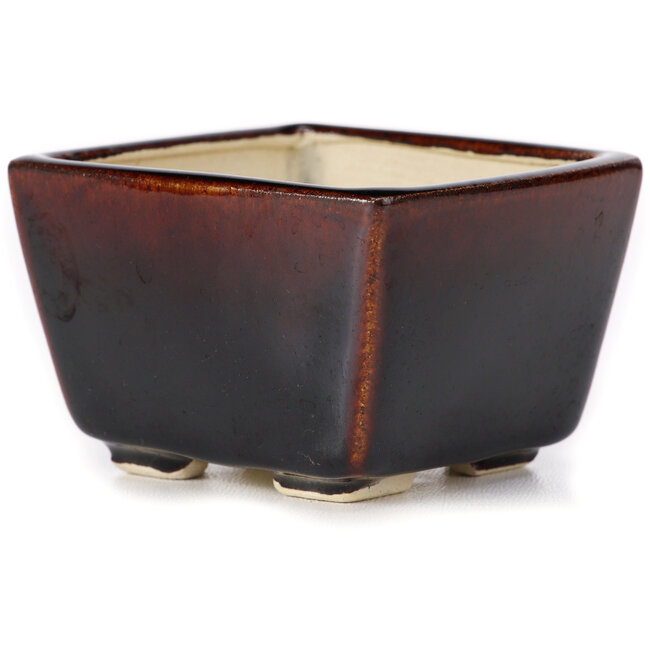 Vierkante bruine bonsaipot van Seto - 80 x 75 x 50 mm