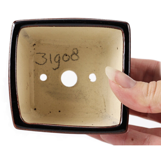 Vierkante bruine bonsaipot van Seto - 80 x 75 x 50 mm