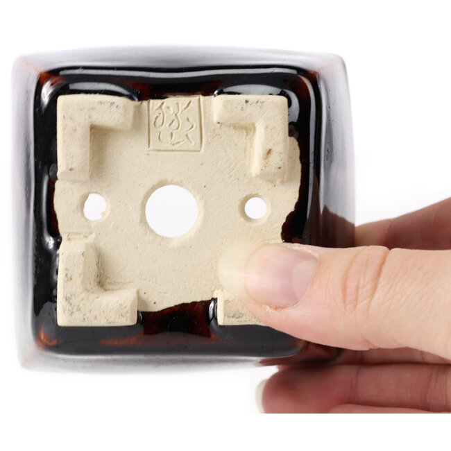 Square brown bonsai pot by Seto - 80 x 75 x 50 mm