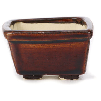 Seto 80 mm square brown bonsai pot by Seto, Japan