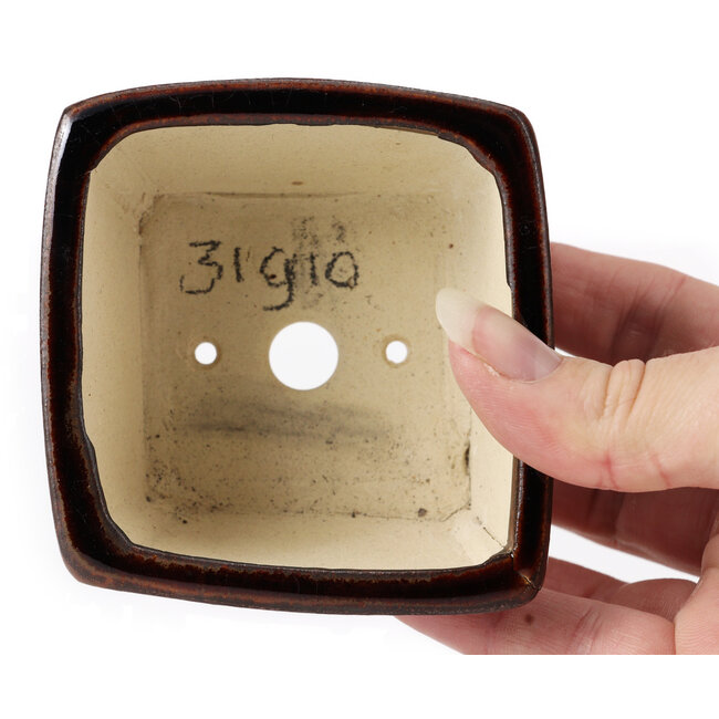 Square brown bonsai pot by Seto - 80 x 85 x 45 mm