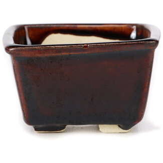 Seto 85 mm square brown bonsai pot by Seto, Japan