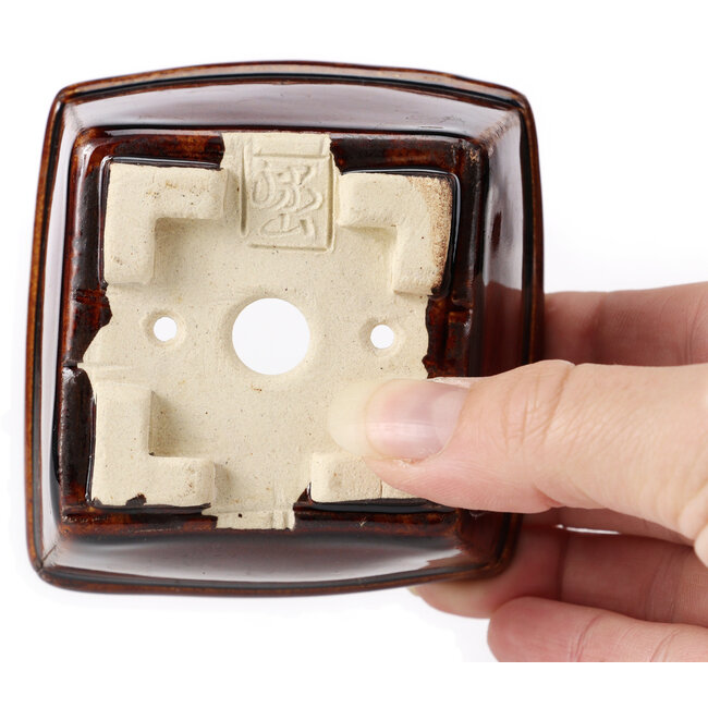 Square brown bonsai pot by Seto - 80 x 85 x 45 mm