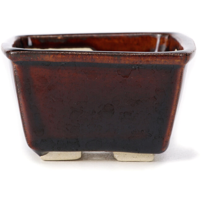 Quadratische braune Bonsaischale von Seto - 85 x 85 x 50 mm
