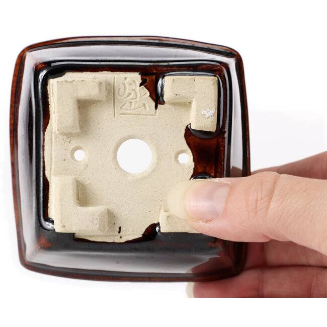 Quadratische braune Bonsaischale von Seto - 85 x 85 x 50 mm